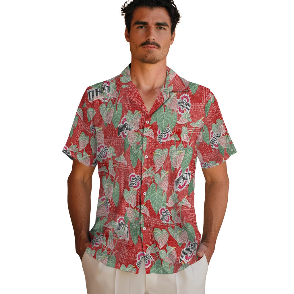 Ohio State Buckeyes Hawaiian Shirt - Anthurium Overlay | Hula Hawaiian Shirts
