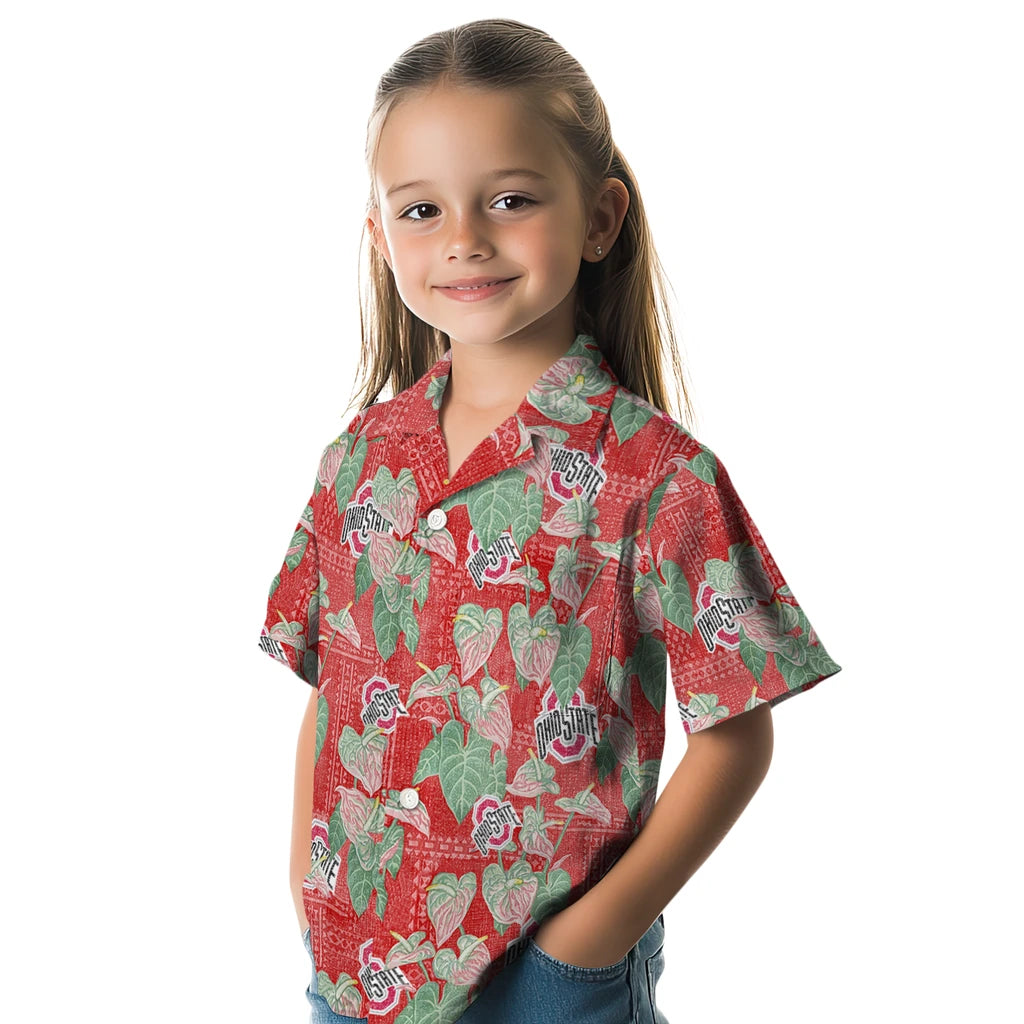 Ohio State Buckeyes Hawaiian Shirt - Anthurium Overlay | Hula Hawaiian Shirts