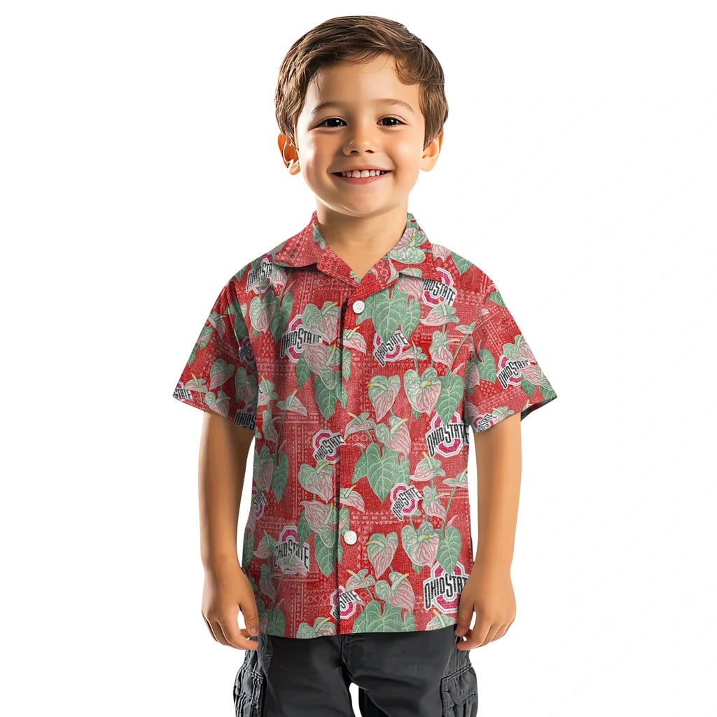 Ohio State Buckeyes Hawaiian Shirt - Anthurium Overlay | Hula Hawaiian Shirts
