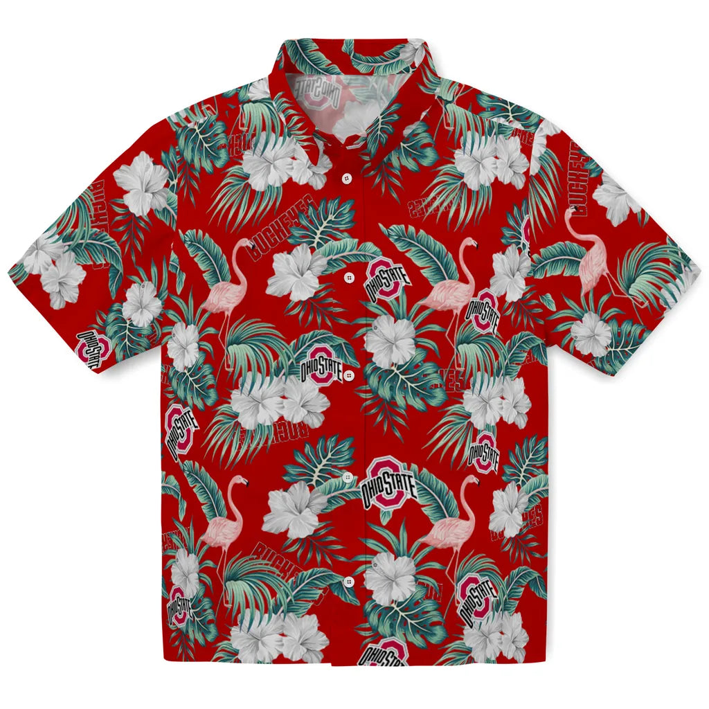Ohio State Buckeyes Hawaiian Shirt - Flamingo and Hibiscus | Hula Hawaiian Shirts