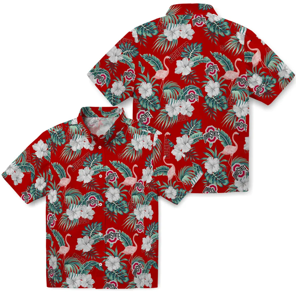 Ohio State Buckeyes Hawaiian Shirt - Flamingo and Hibiscus | Hula Hawaiian Shirts