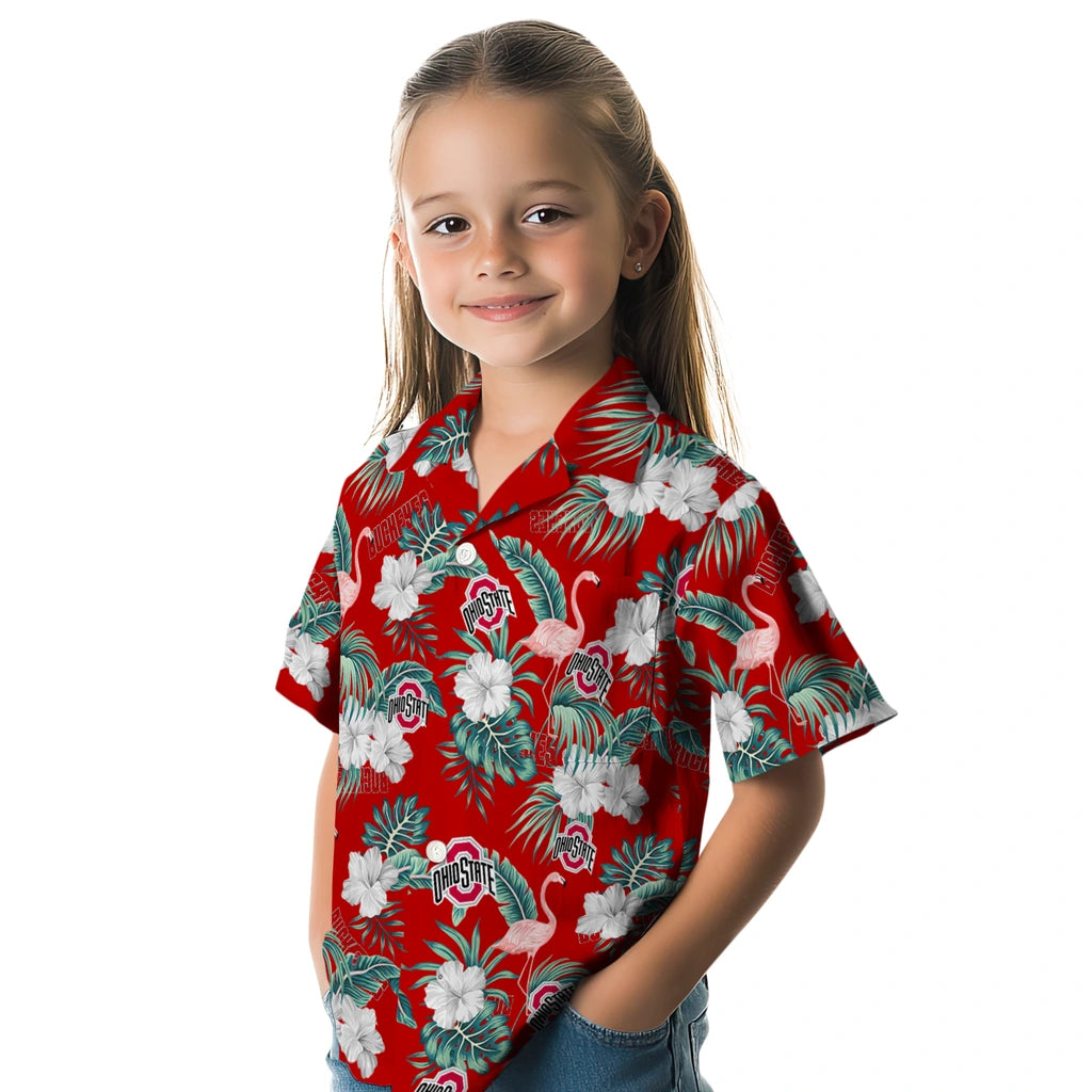 Ohio State Buckeyes Hawaiian Shirt - Flamingo and Hibiscus | Hula Hawaiian Shirts