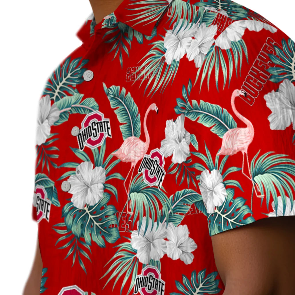 Ohio State Buckeyes Hawaiian Shirt - Flamingo and Hibiscus | Hula Hawaiian Shirts