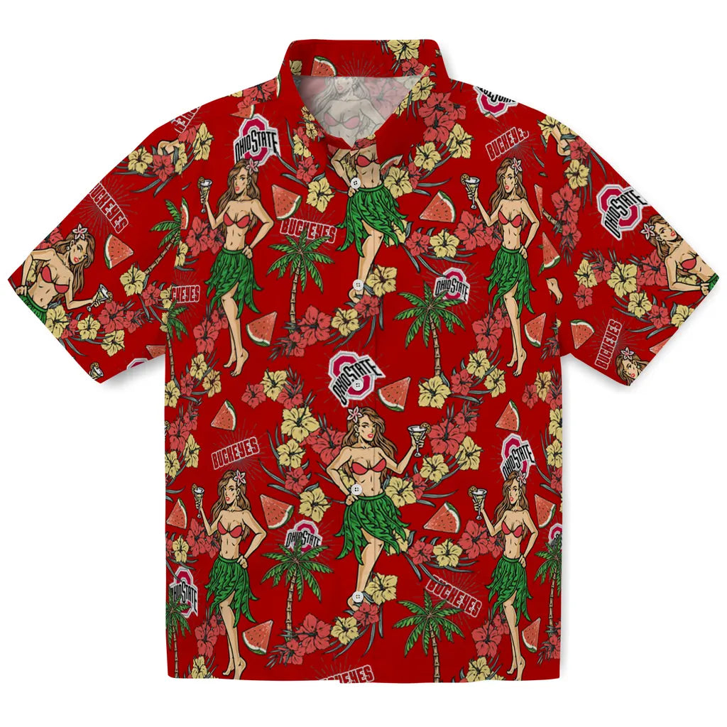 Ohio State Buckeyes Hawaiian Shirt - Hawaiian Girls Design | Hula Hawaiian Shirts