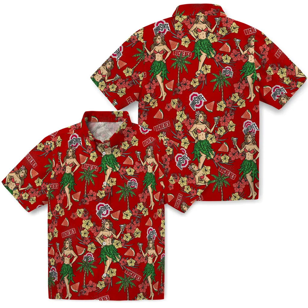 Ohio State Buckeyes Hawaiian Shirt - Hawaiian Girls Design | Hula Hawaiian Shirts