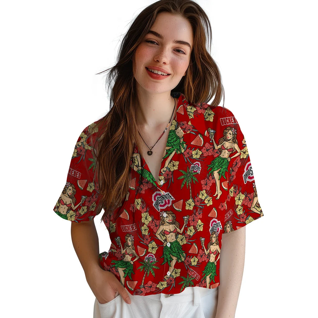 Ohio State Buckeyes Hawaiian Shirt - Hawaiian Girls Design | Hula Hawaiian Shirts