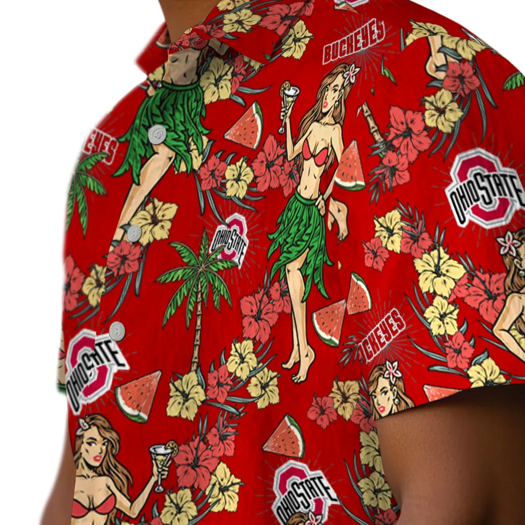 Ohio State Buckeyes Hawaiian Shirt - Hawaiian Girls Design | Hula Hawaiian Shirts