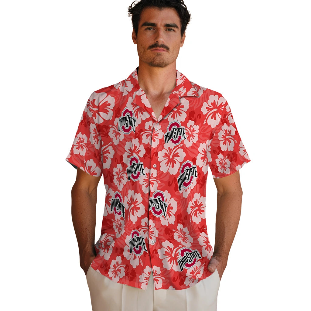 Ohio State Buckeyes Hawaiian Shirt - Hibiscus Cluster | Hula Hawaiian Shirts