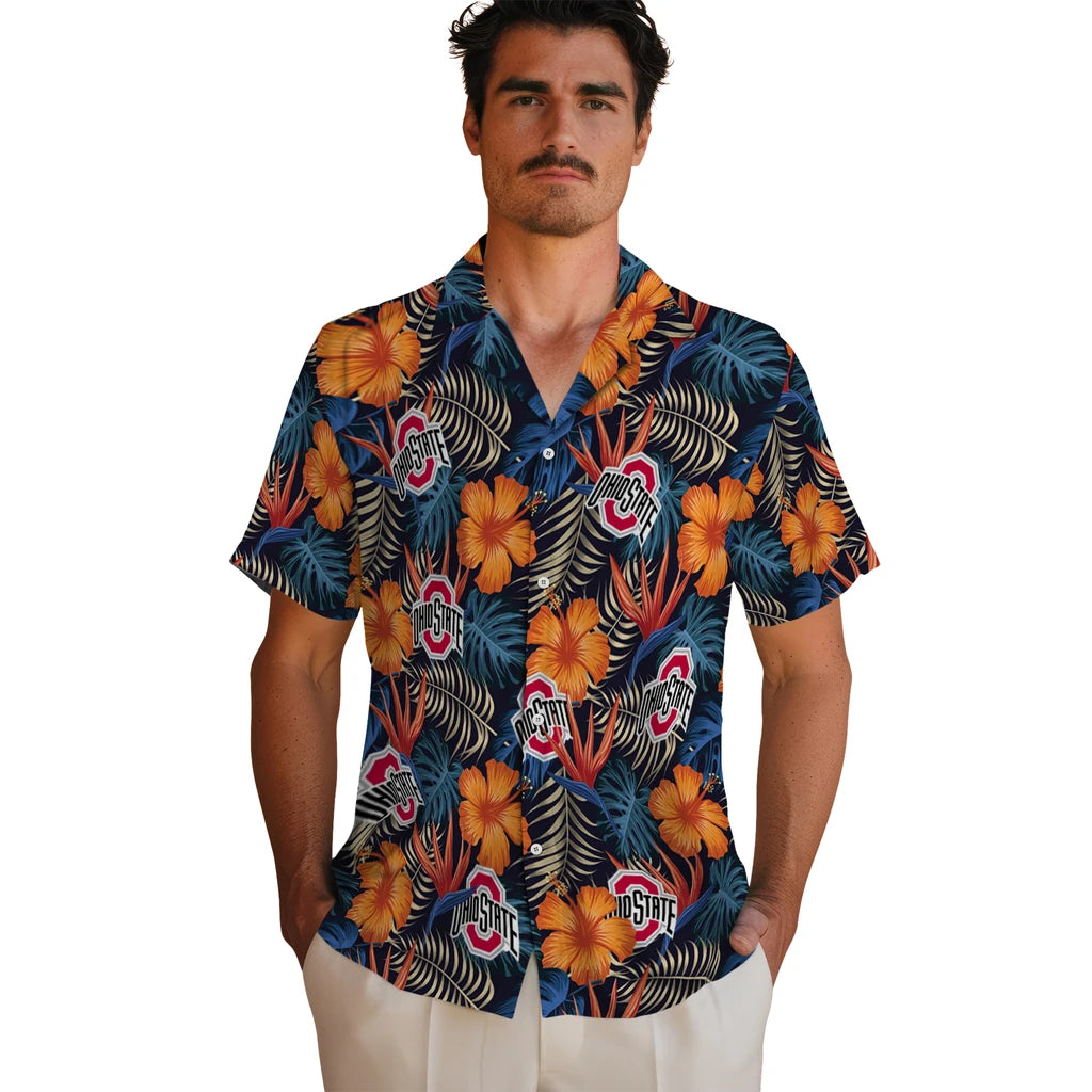 Ohio State Buckeyes Hawaiian Shirt - Hibiscus Foliage | Hula Hawaiian Shirts