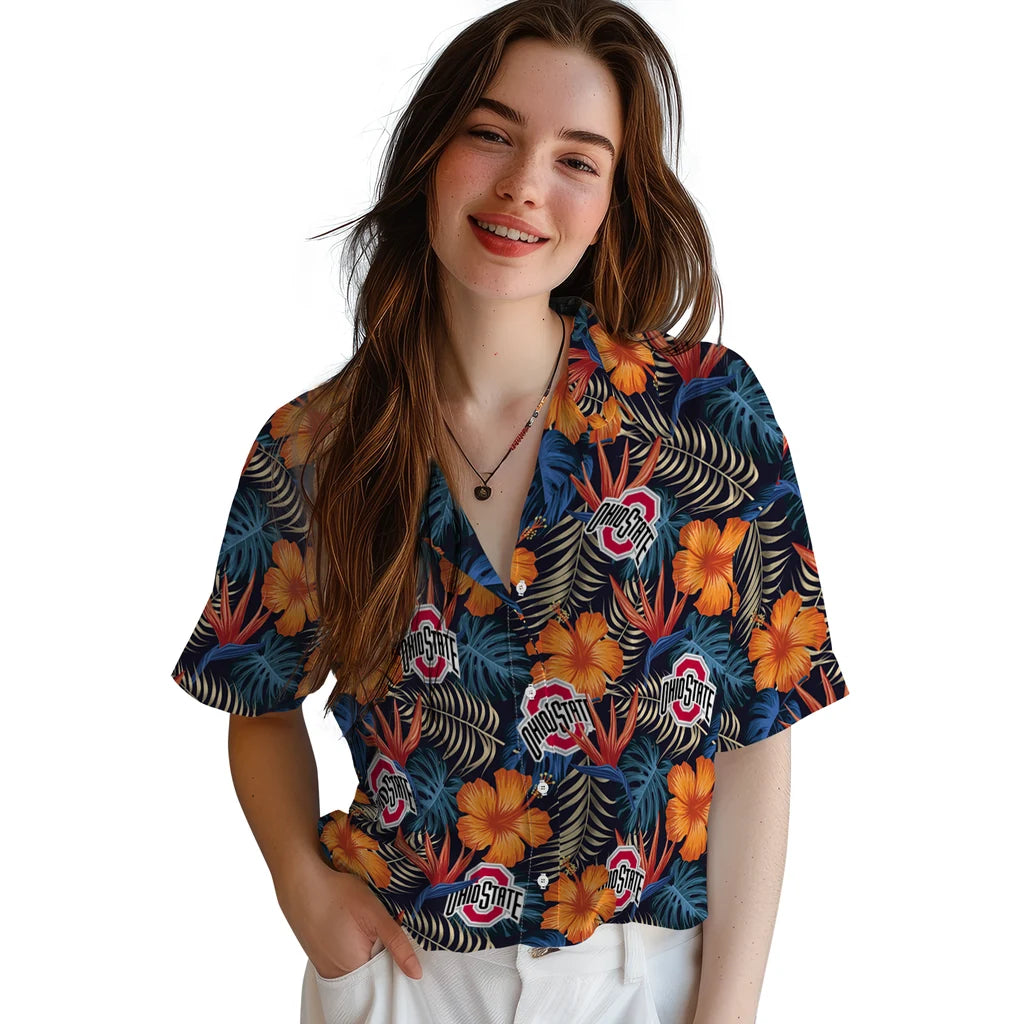 Ohio State Buckeyes Hawaiian Shirt - Hibiscus Foliage | Hula Hawaiian Shirts