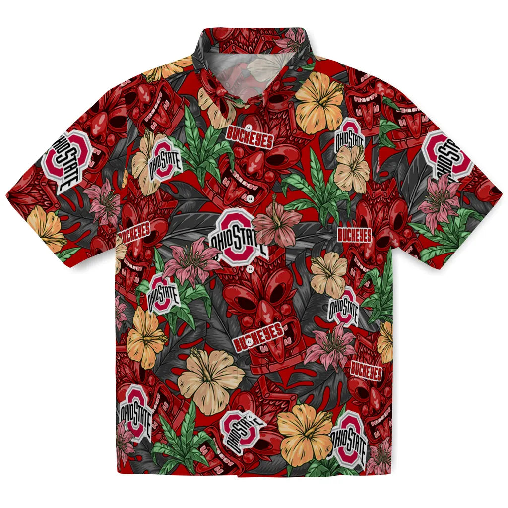 Ohio State Buckeyes Hawaiian Shirt - Hibiscus Tiki Jungle | Hula Hawaiian Shirts