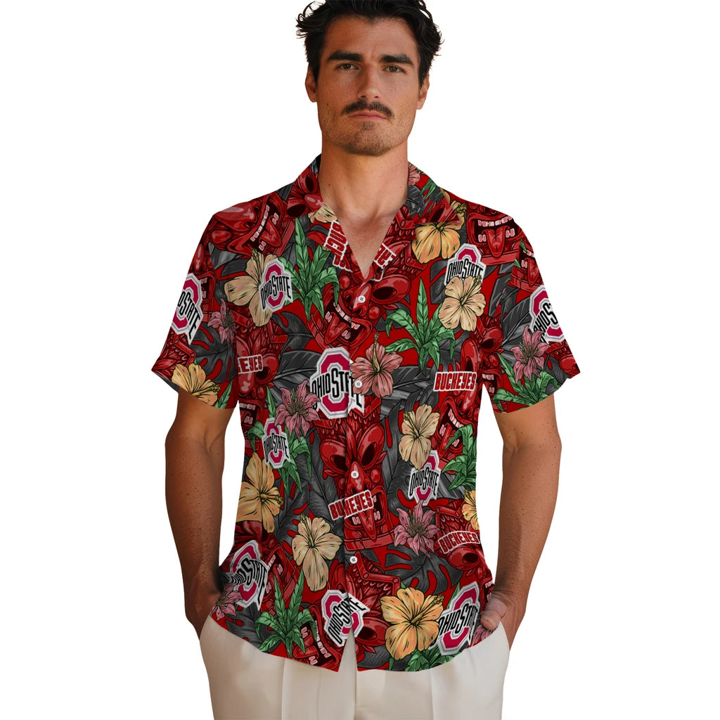 Ohio State Buckeyes Hawaiian Shirt - Hibiscus Tiki Jungle | Hula Hawaiian Shirts