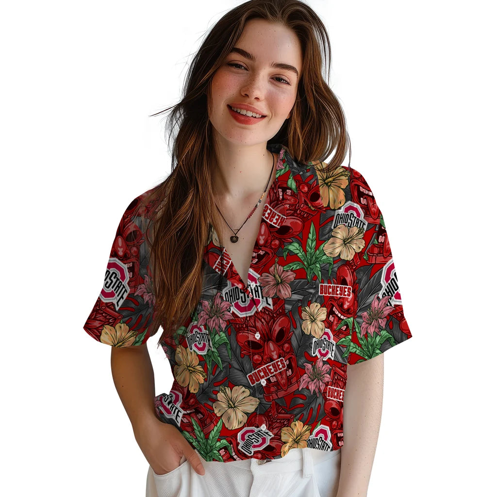 Ohio State Buckeyes Hawaiian Shirt - Hibiscus Tiki Jungle | Hula Hawaiian Shirts
