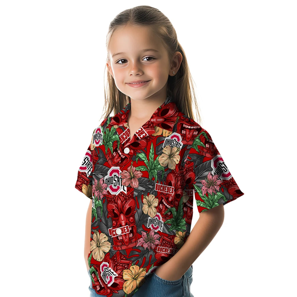 Ohio State Buckeyes Hawaiian Shirt - Hibiscus Tiki Jungle | Hula Hawaiian Shirts