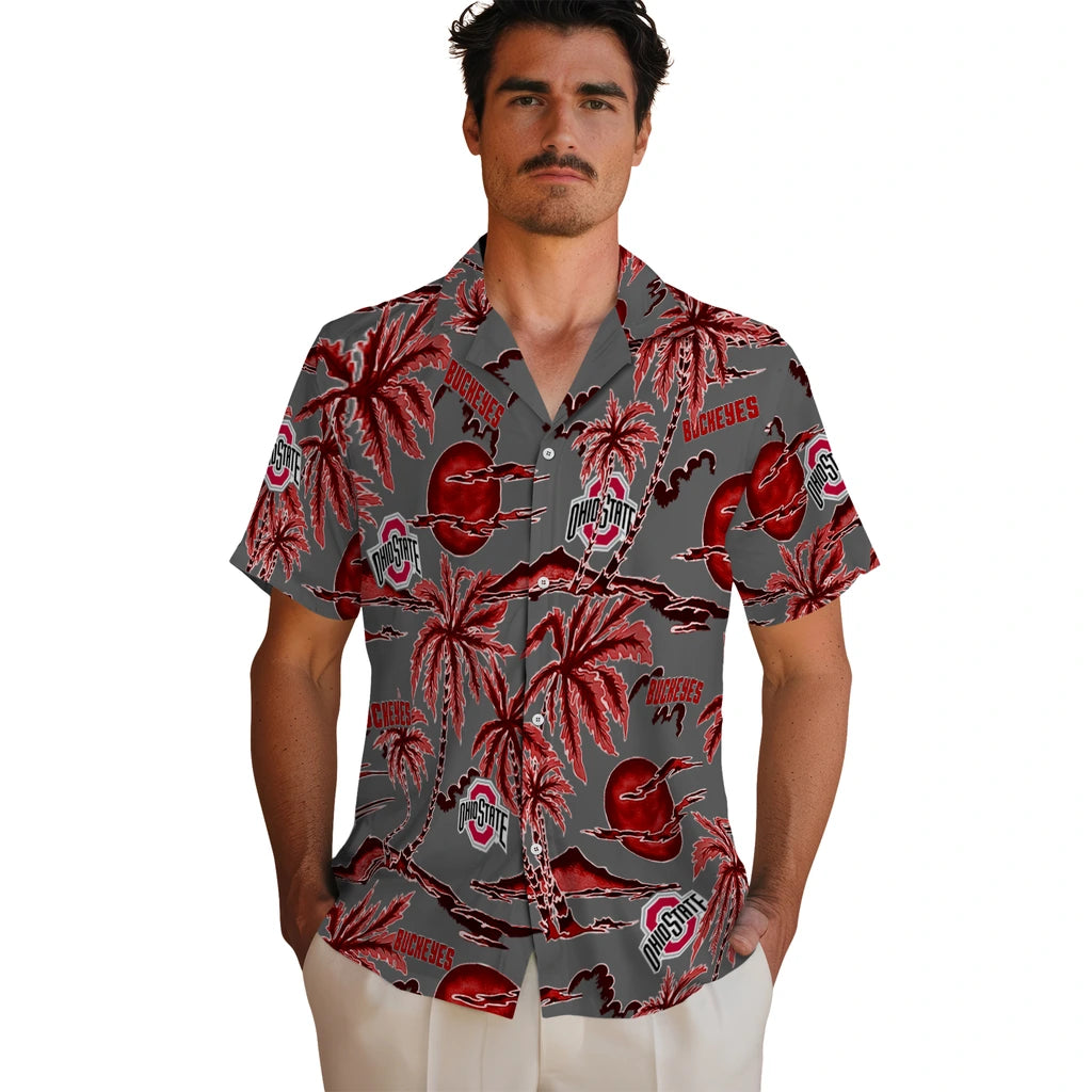 Ohio State Buckeyes Hawaiian Shirt - Palm Sunset | Hula Hawaiian Shirts