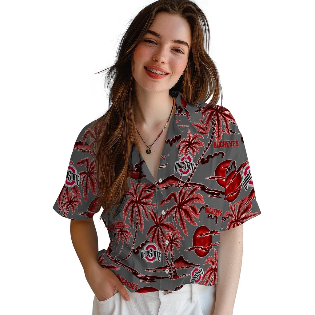 Ohio State Buckeyes Hawaiian Shirt - Palm Sunset | Hula Hawaiian Shirts