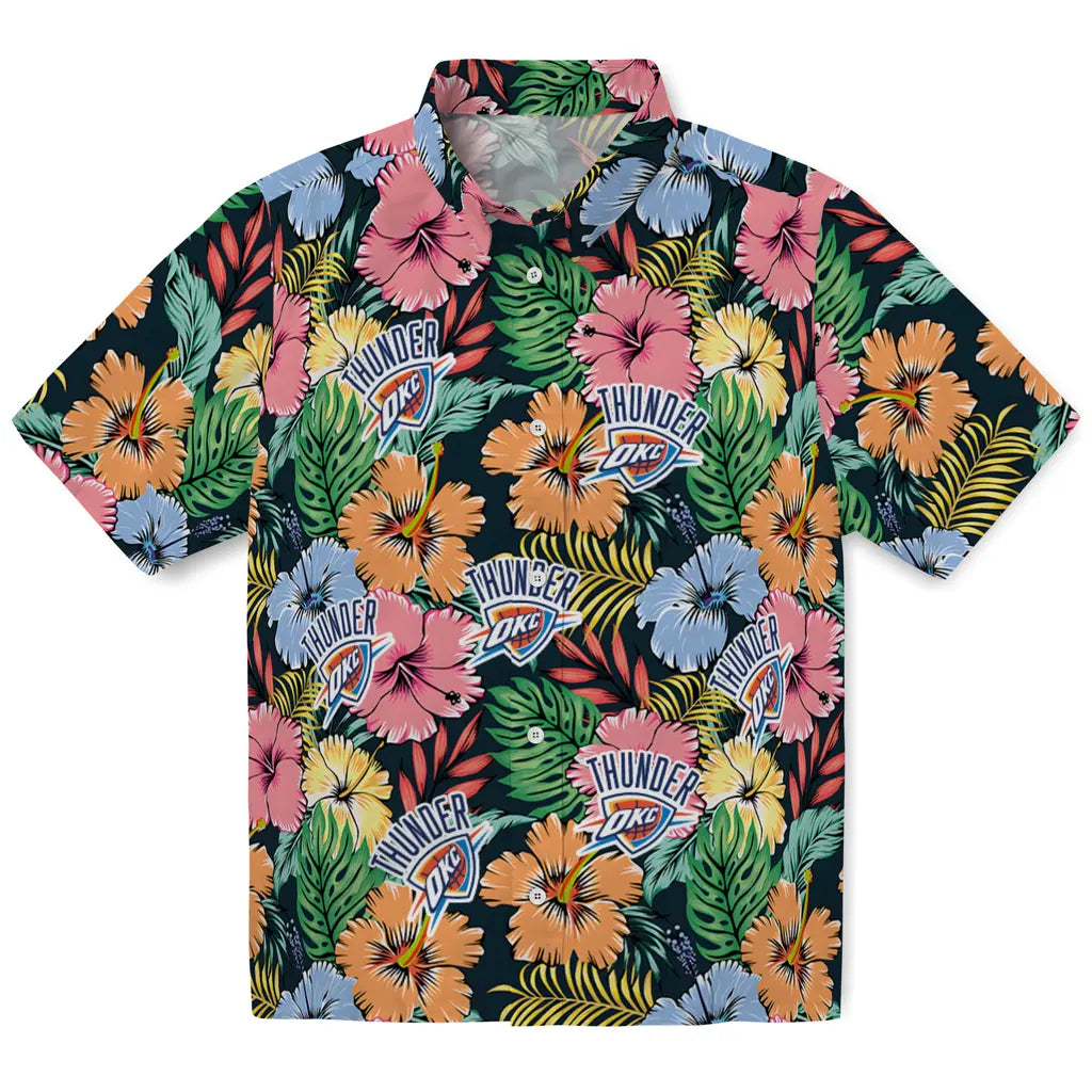 Oklahoma City Thunder Hawaiian Shirt - Brilliant Hibiscus Garden | Hula Hawaiian Shirts