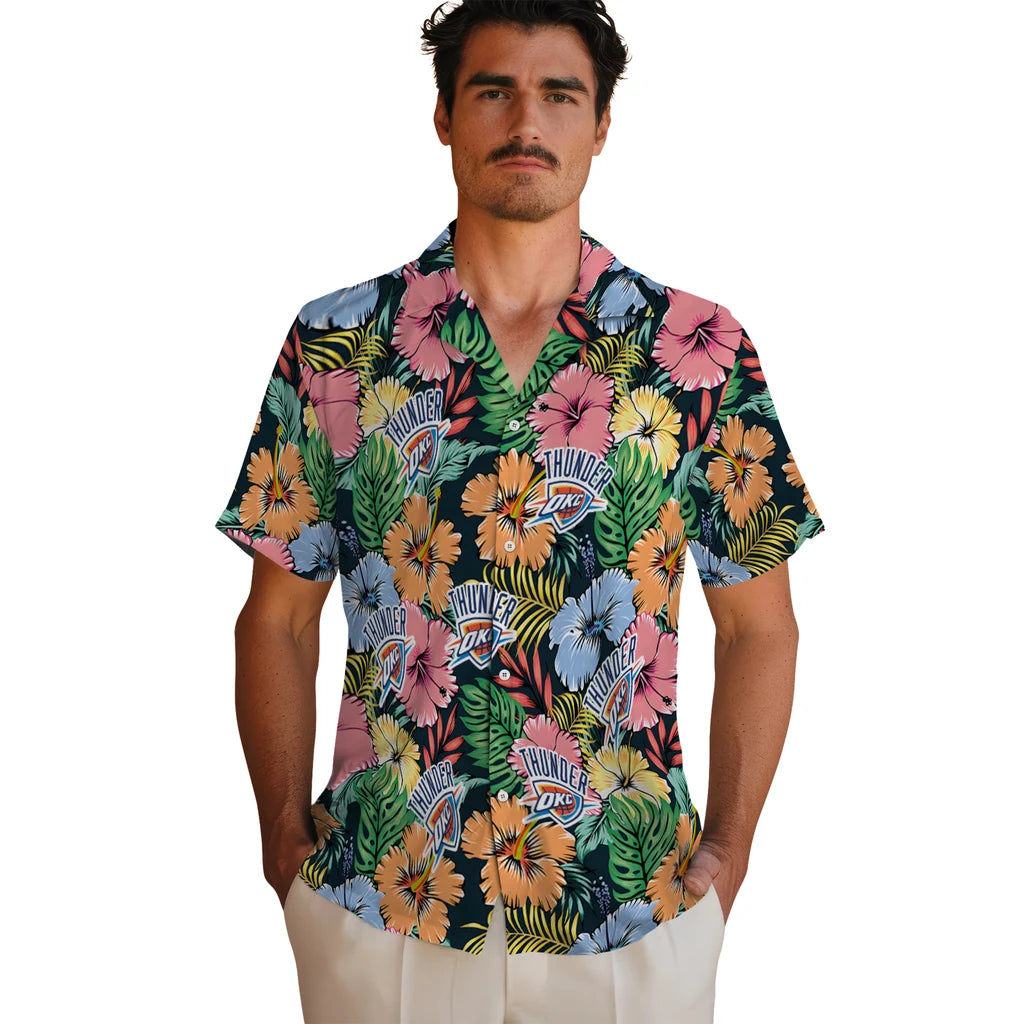 Oklahoma City Thunder Hawaiian Shirt - Brilliant Hibiscus Garden | Hula Hawaiian Shirts