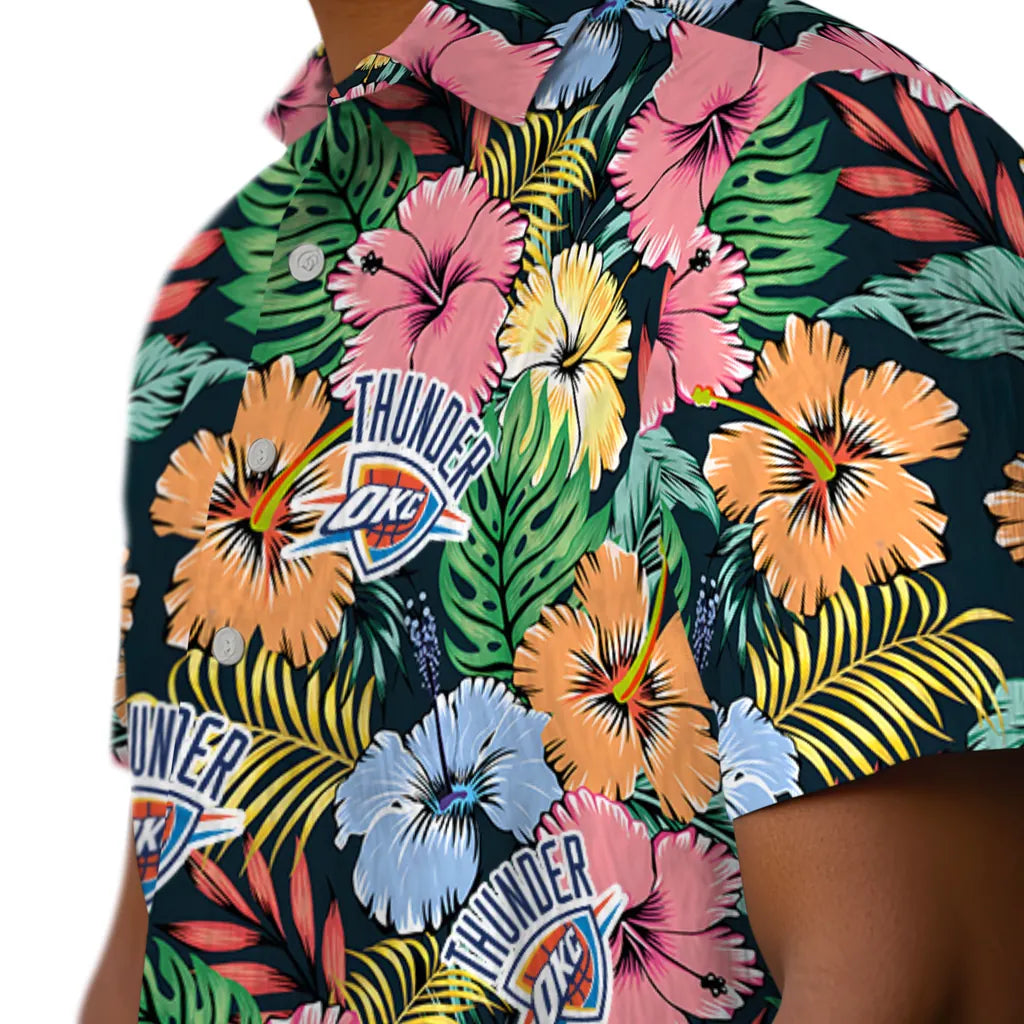 Oklahoma City Thunder Hawaiian Shirt - Brilliant Hibiscus Garden | Hula Hawaiian Shirts