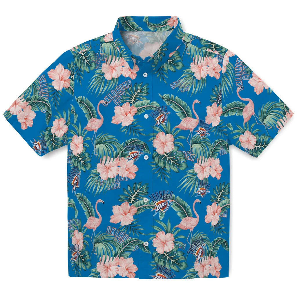 Oklahoma City Thunder Hawaiian Shirt - Flamingo and Hibiscus | Hula Hawaiian Shirts