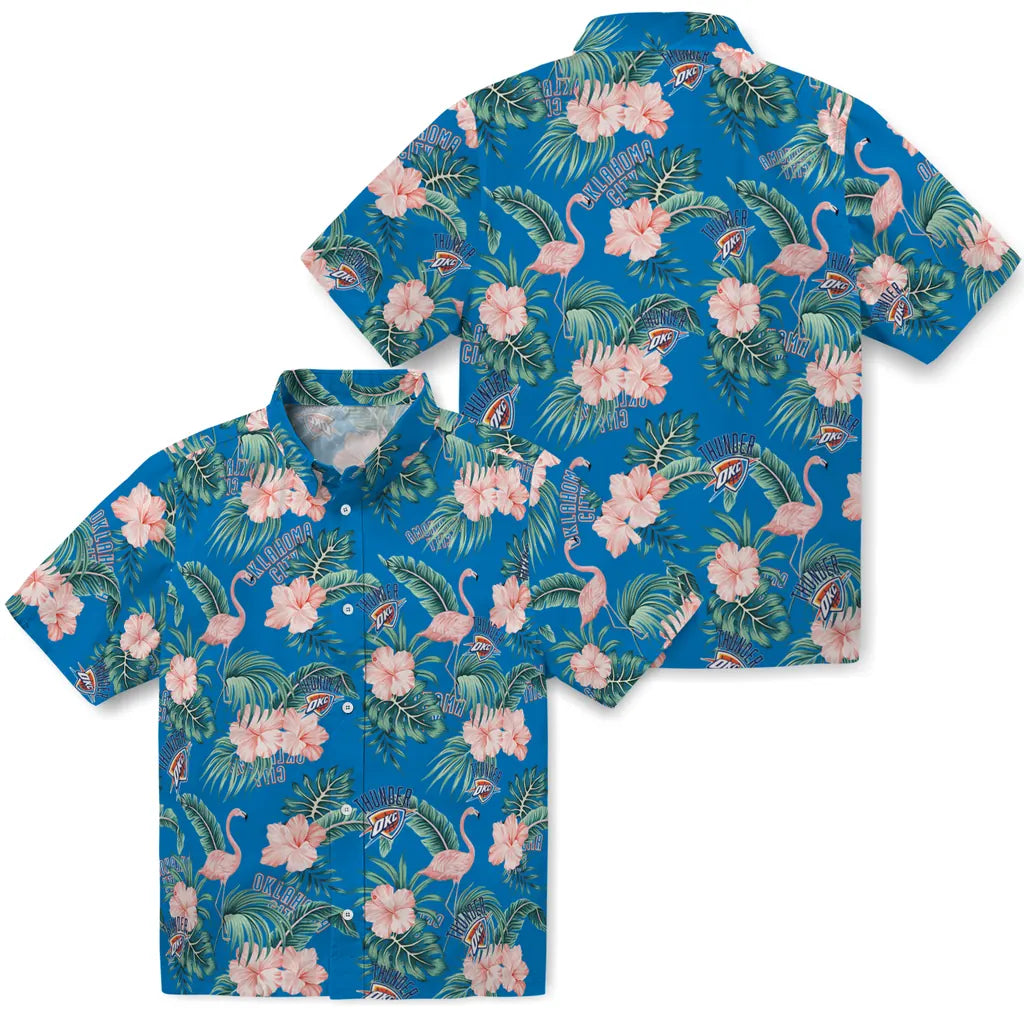 Oklahoma City Thunder Hawaiian Shirt - Flamingo and Hibiscus | Hula Hawaiian Shirts
