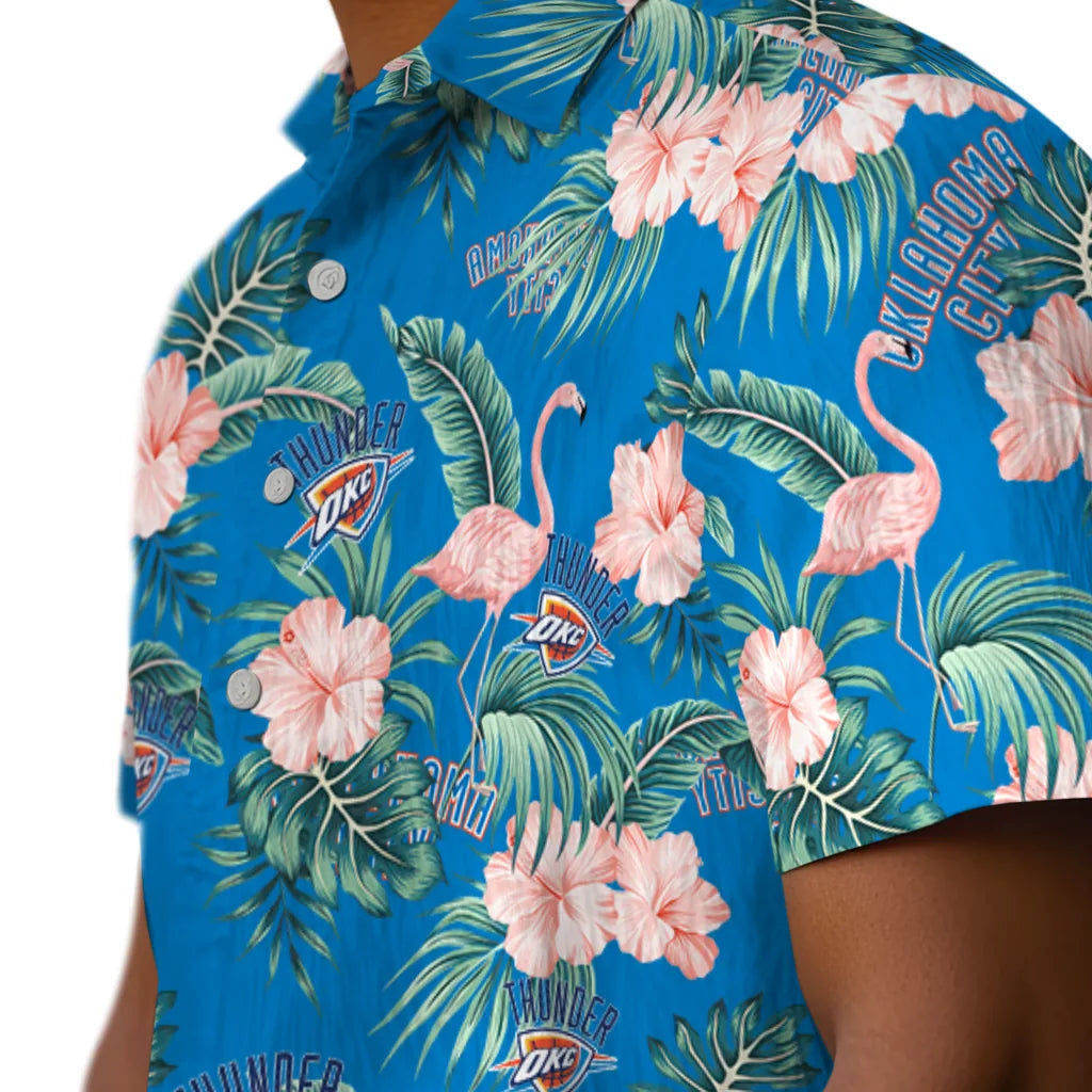 Oklahoma City Thunder Hawaiian Shirt - Flamingo and Hibiscus | Hula Hawaiian Shirts