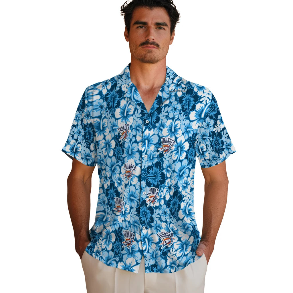 Oklahoma City Thunder Hawaiian Shirt - Hibiscus Blooms | Hula Hawaiian Shirts