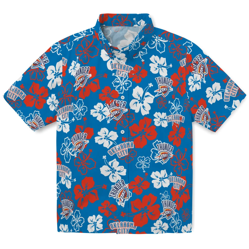 Oklahoma City Thunder Hawaiian Shirt - Hibiscus Flower Design | Hula Hawaiian Shirts