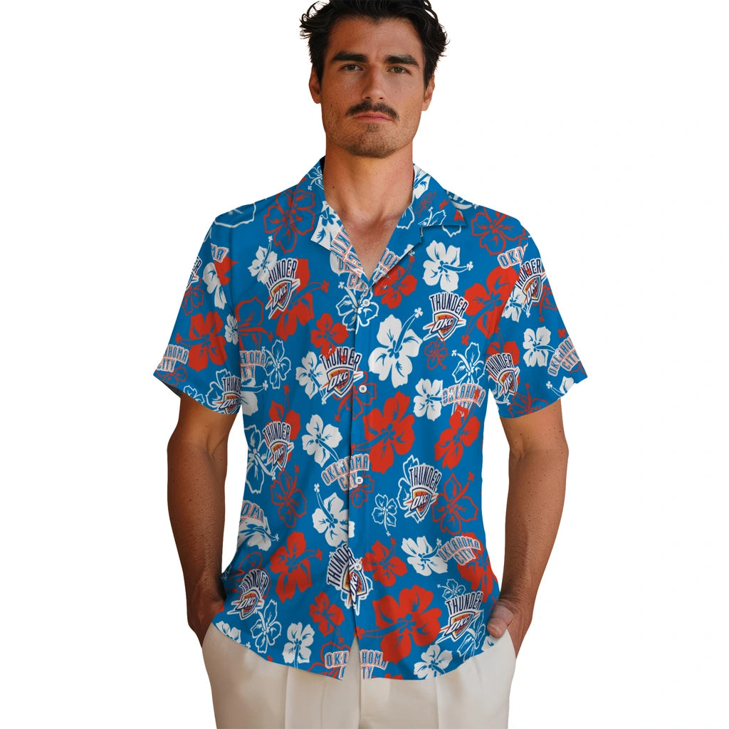 Oklahoma City Thunder Hawaiian Shirt - Hibiscus Flower Design | Hula Hawaiian Shirts