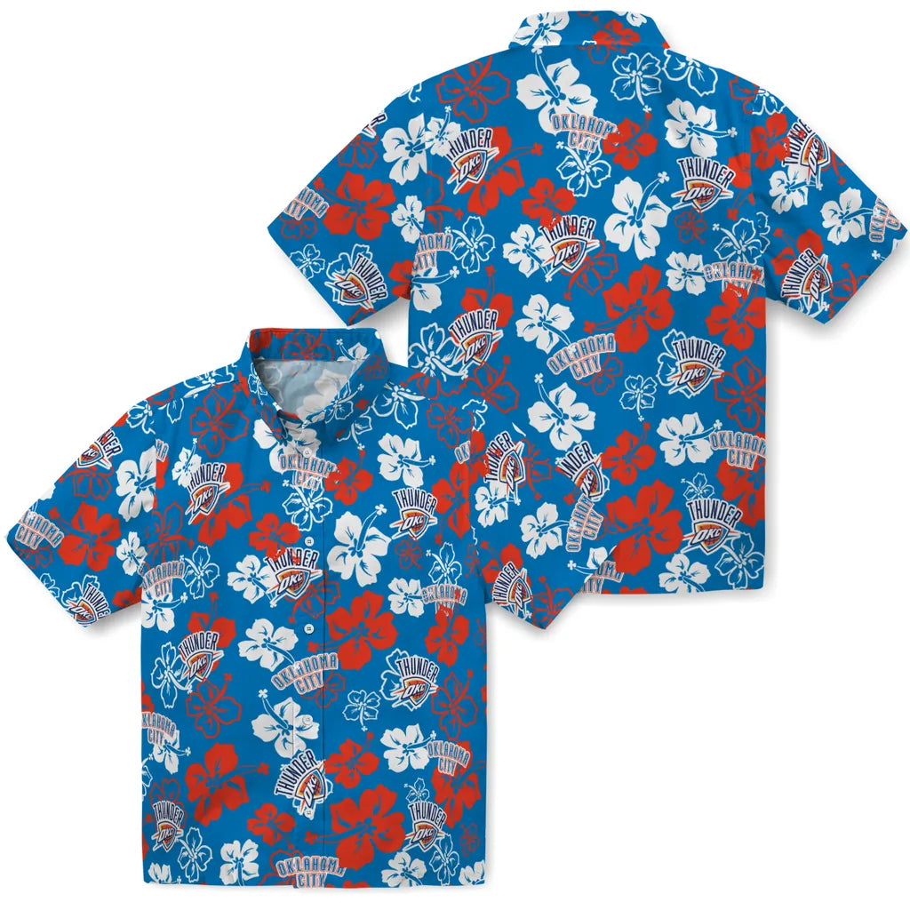 Oklahoma City Thunder Hawaiian Shirt - Hibiscus Flower Design | Hula Hawaiian Shirts