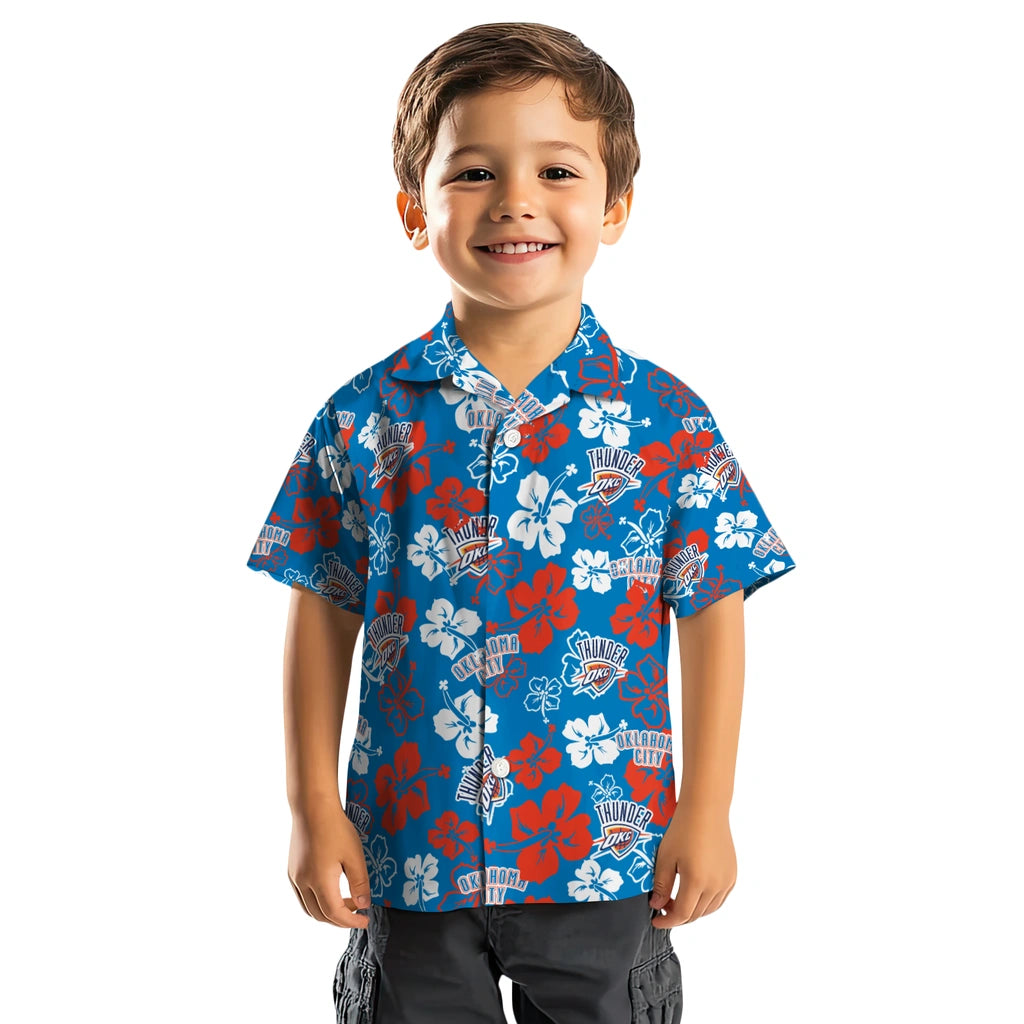 Oklahoma City Thunder Hawaiian Shirt - Hibiscus Flower Design | Hula Hawaiian Shirts