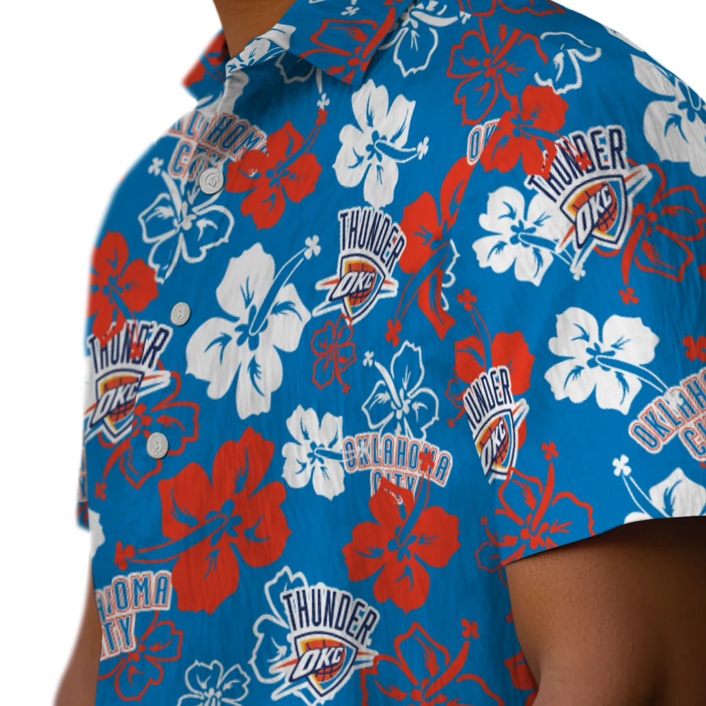 Oklahoma City Thunder Hawaiian Shirt - Hibiscus Flower Design | Hula Hawaiian Shirts