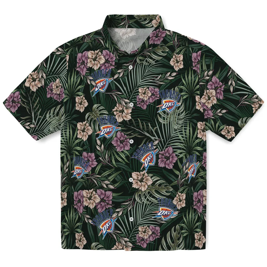Oklahoma City Thunder Hawaiian Shirt - Hibiscus Leaves Pattern | Hula Hawaiian Shirts