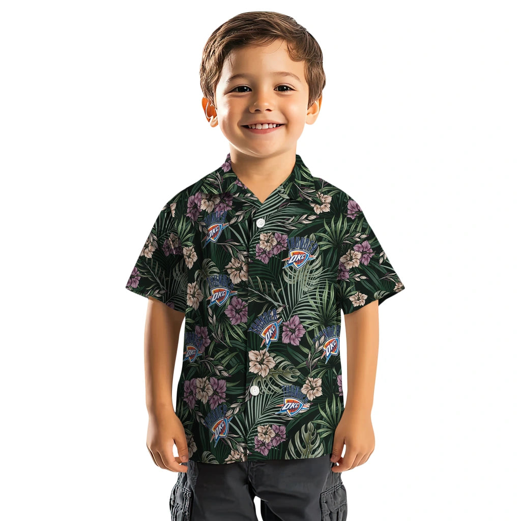 Oklahoma City Thunder Hawaiian Shirt - Hibiscus Leaves Pattern | Hula Hawaiian Shirts