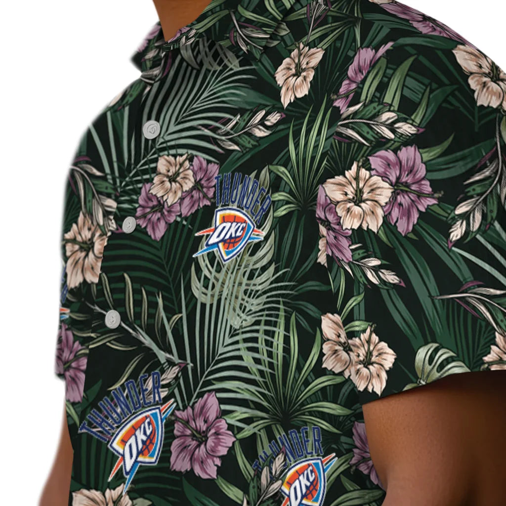 Oklahoma City Thunder Hawaiian Shirt - Hibiscus Leaves Pattern | Hula Hawaiian Shirts