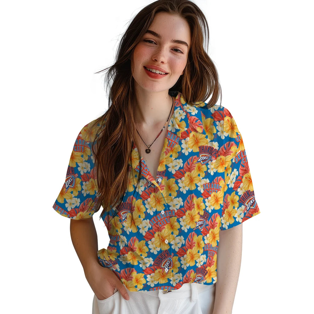 Oklahoma City Thunder Hawaiian Shirt - Hibiscus Tropics | Hula Hawaiian Shirts