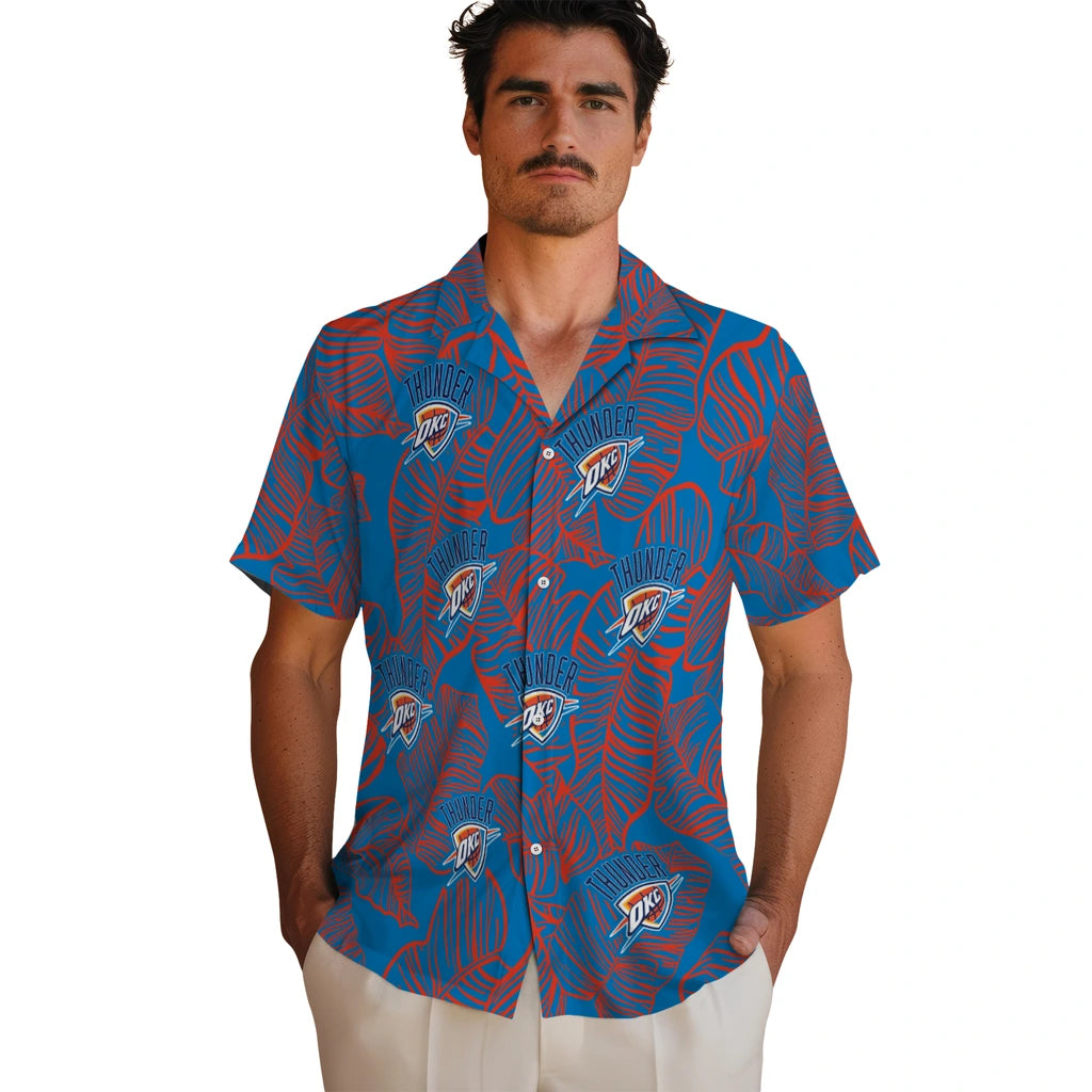 Oklahoma City Thunder Hawaiian Shirt - Leaf Outline | Hula Hawaiian Shirts