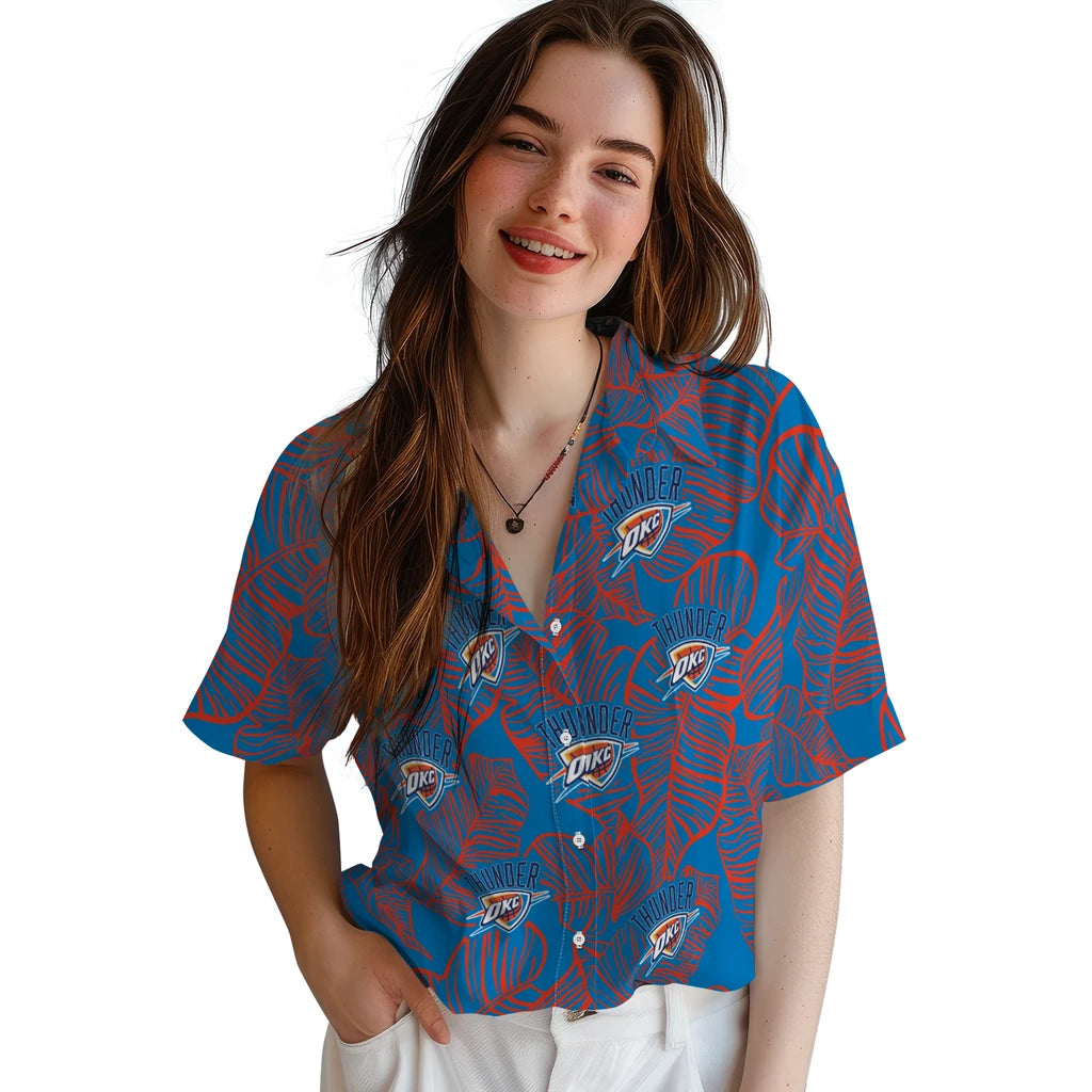 Oklahoma City Thunder Hawaiian Shirt - Leaf Outline | Hula Hawaiian Shirts