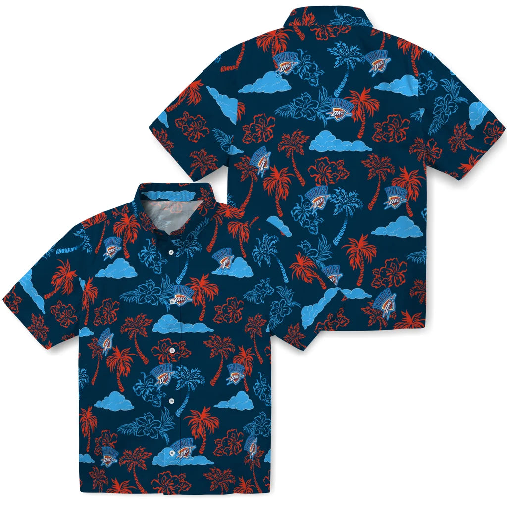Oklahoma City Thunder Hawaiian Shirt - Palm And Clouds | Hula Hawaiian Shirts