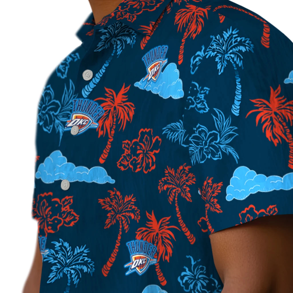 Oklahoma City Thunder Hawaiian Shirt - Palm And Clouds | Hula Hawaiian Shirts
