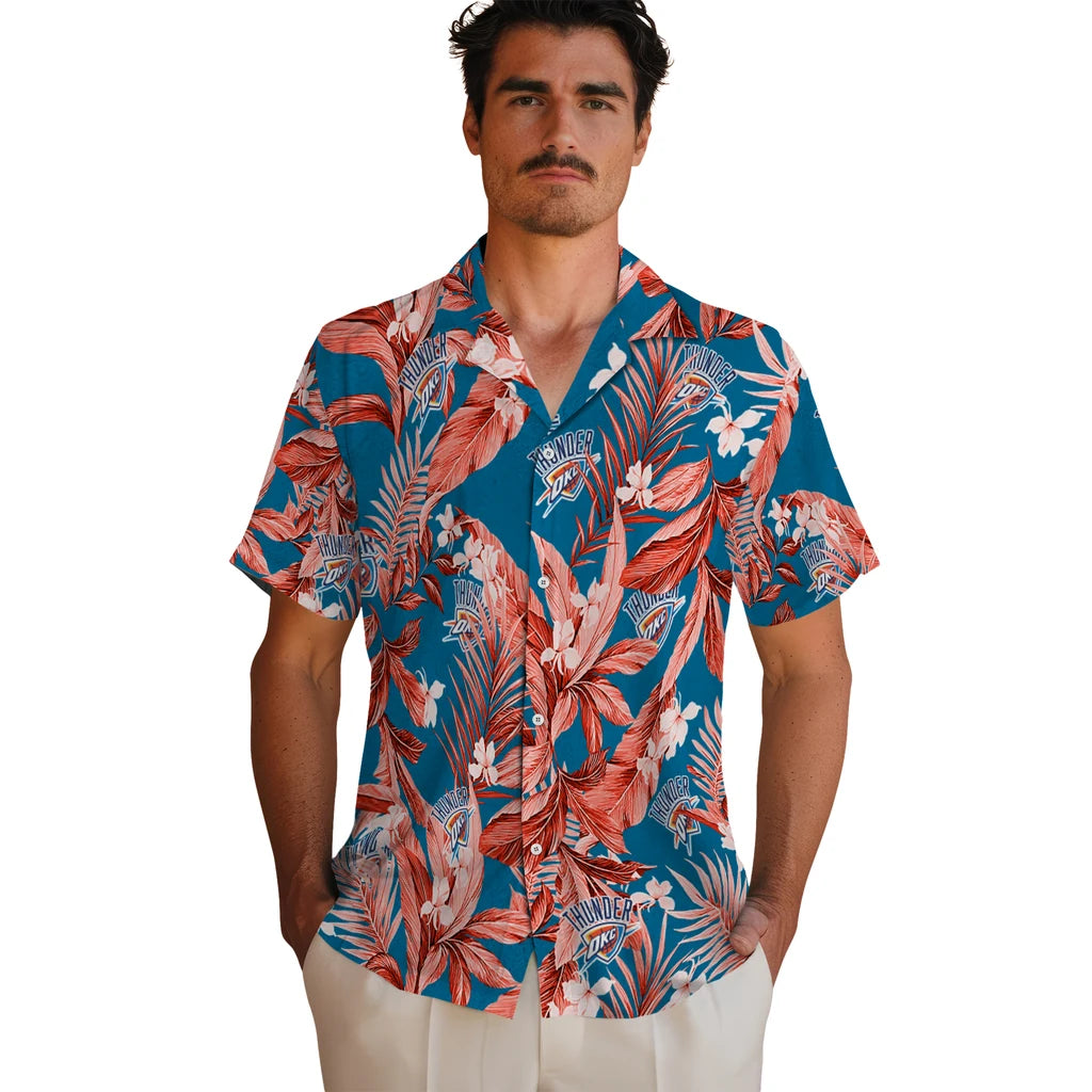 Oklahoma City Thunder Hawaiian Shirt - Palm Leaves | Hula Hawaiian Shirts
