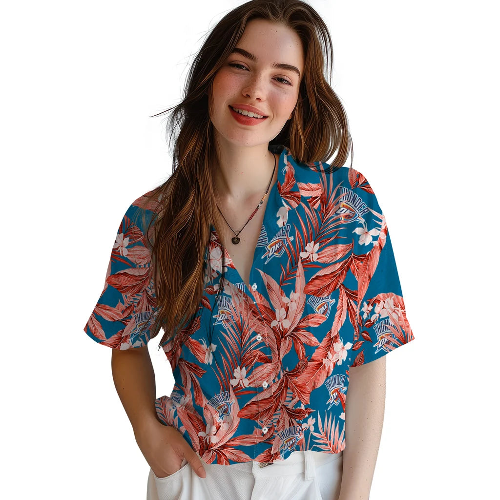 Oklahoma City Thunder Hawaiian Shirt - Palm Leaves | Hula Hawaiian Shirts