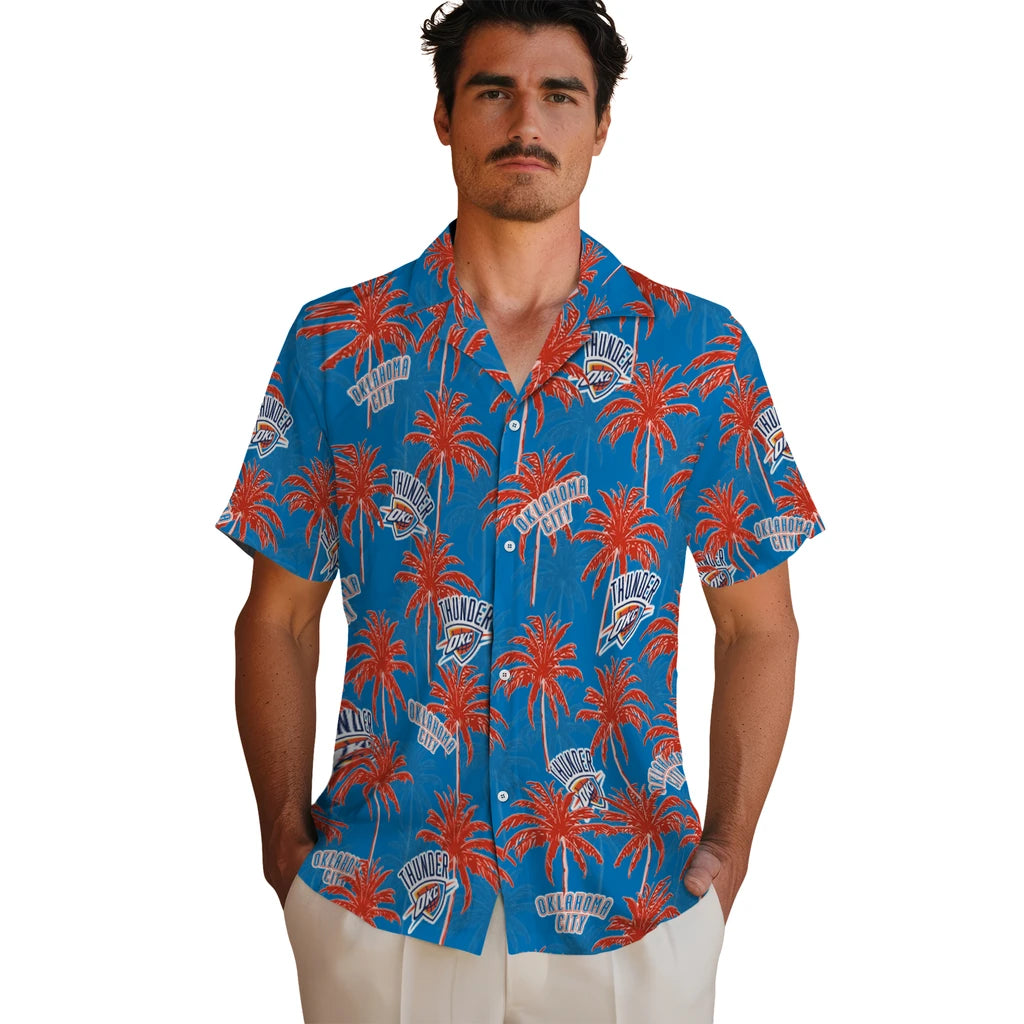 Oklahoma City Thunder Hawaiian Shirt - Palm Tree Motif | Hula Hawaiian Shirts