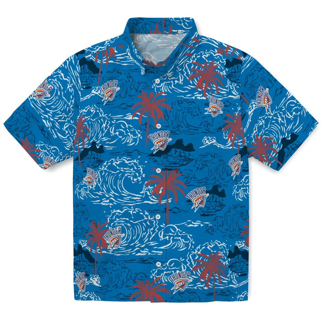 Oklahoma City Thunder Hawaiian Shirt - Wave Palm | Hula Hawaiian Shirts