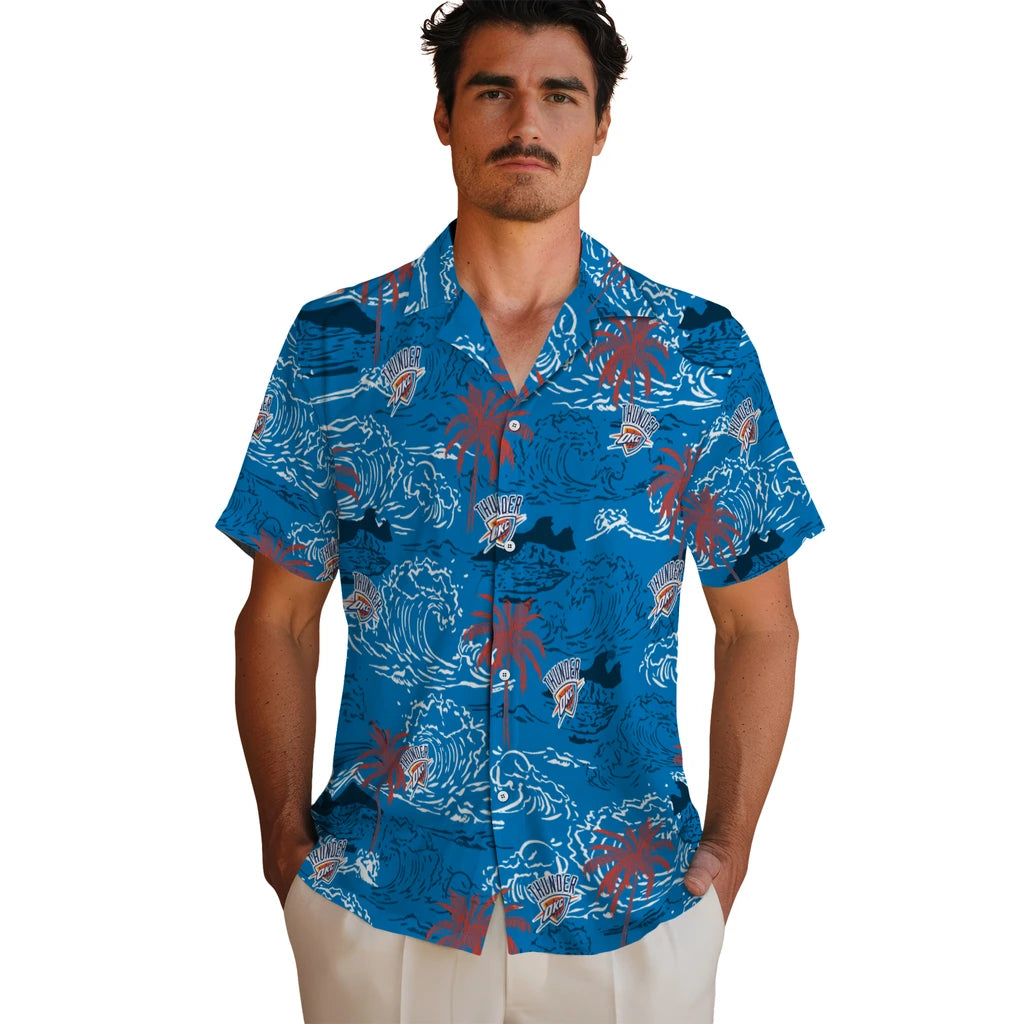 Oklahoma City Thunder Hawaiian Shirt - Wave Palm | Hula Hawaiian Shirts