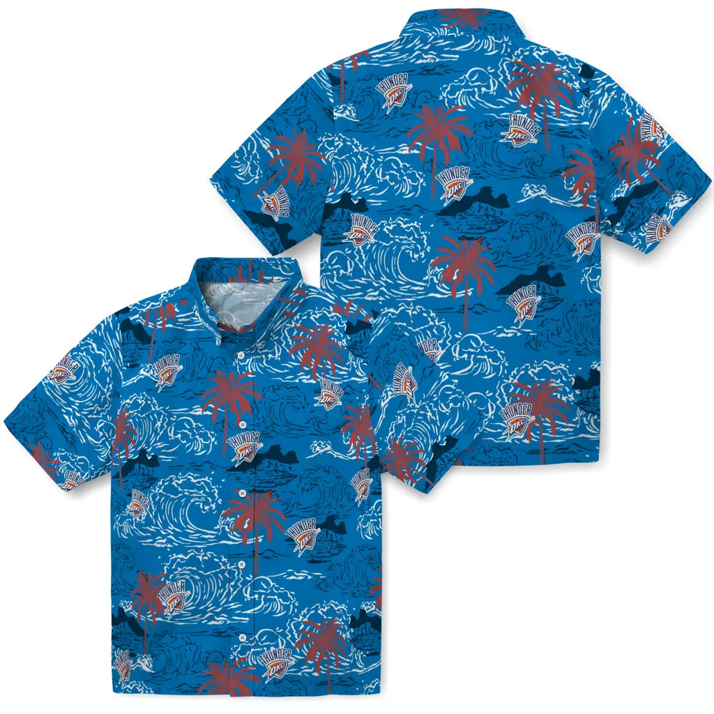 Oklahoma City Thunder Hawaiian Shirt - Wave Palm | Hula Hawaiian Shirts