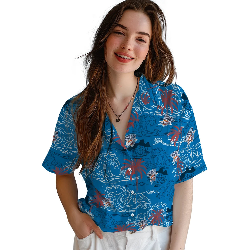 Oklahoma City Thunder Hawaiian Shirt - Wave Palm | Hula Hawaiian Shirts