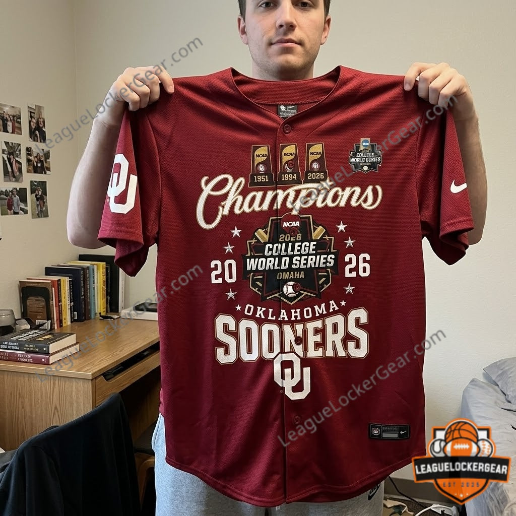Oklahoma Sooners 2026 College World Series National Champions Baseball Jersey - LeagueLockerGear