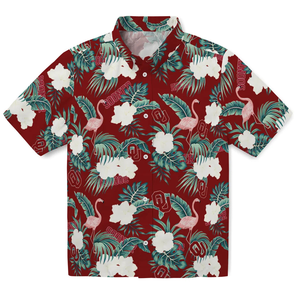 Oklahoma Sooners Hawaiian Shirt - Flamingo and Hibiscus | Hula Hawaiian Shirts