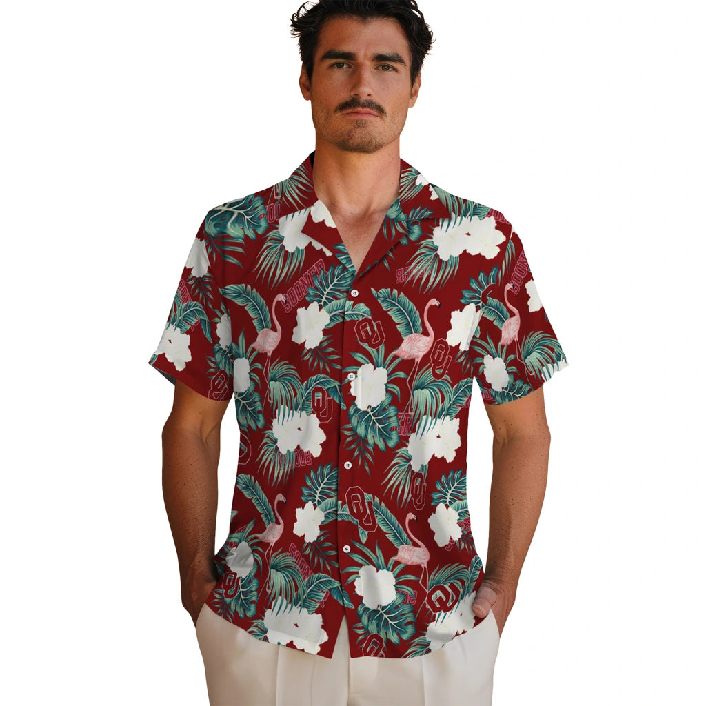 Oklahoma Sooners Hawaiian Shirt - Flamingo and Hibiscus | Hula Hawaiian Shirts